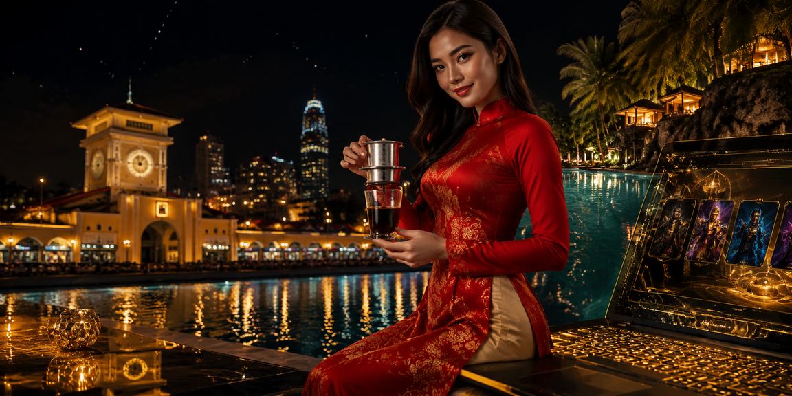 Cô gái mặc áo dài tại Hồ Chí Minh đang xem kết quả esports betting trên điện thoại